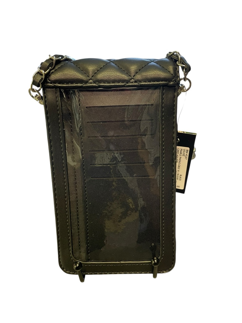 BADGLEY MISCHKA Quilted Black Crossbody Phone Pouch + Pearl Studs NWT - Picture 4 of 4